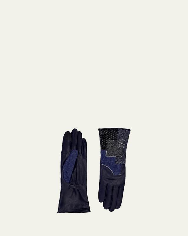Lambskin Gloves W/ Denim Patches